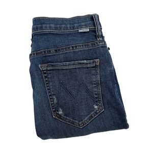 Mother The Insider Crop Step Chew Jeans Dancing On Coals Blue Distressed 28